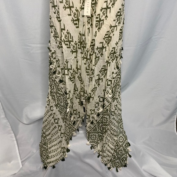 Lovestitch Olive Green Tribal Print Tassel Maxi Dress Handkerchief Hem S/M NEW - Picture 3 of 10